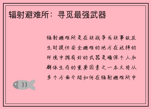辐射避难所：寻觅最强武器